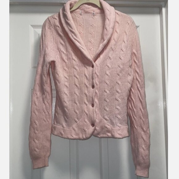 Vintage Sweaters - Vintage Pink Cashmere Cardigan Sweater Cable Knit Small